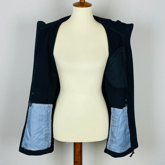 Tommy Hilfiger Fleece Jacket Sz M Hooded Zip Front Nautical Preppy Beach Neutral - Picture 6 of 8